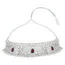 Etnico Silver Plated Traditional Design Stone Work Choker Necklace Jewellery Set With Chandbali Earring & Maang Tikka For Women/Girls (M4170ZWi)