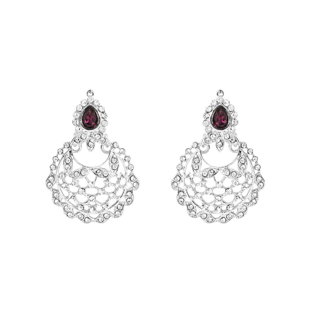 Etnico Silver Plated Traditional Design Stone Work Choker Necklace Jewellery Set With Chandbali Earring & Maang Tikka For Women/Girls (M4170ZWi)