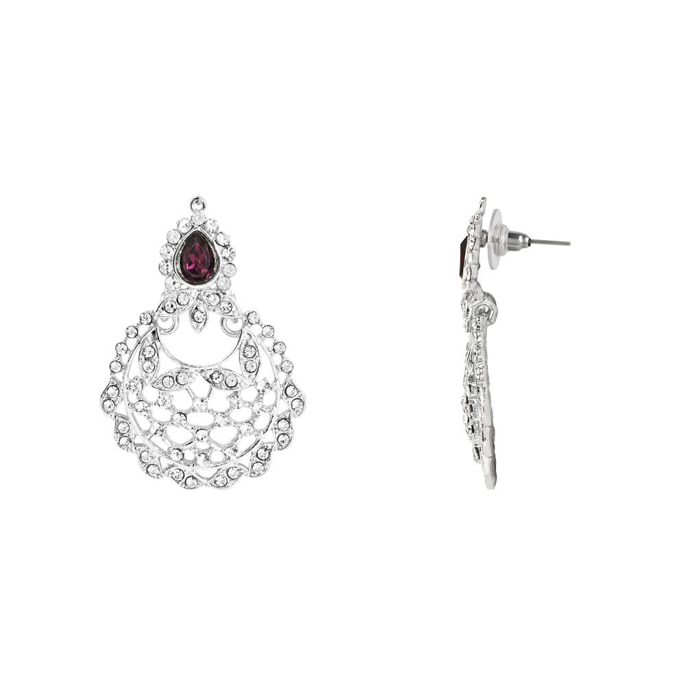 Etnico Silver Plated Traditional Design Stone Work Choker Necklace Jewellery Set With Chandbali Earring & Maang Tikka For Women/Girls (M4170ZWi)