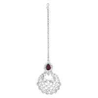Etnico Silver Plated Traditional Design Stone Work Choker Necklace Jewellery Set With Chandbali Earring & Maang Tikka For Women/Girls (M4170ZWi)