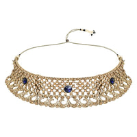 Etnico Gold Plated Traditional Design Stone Work Choker Necklace Jewellery Set With Chandbali Earring & Maang Tikka For Women/Girls (M4171FLBl