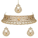 Etnico Gold Plated Traditional Design Stone Work Choker Necklace Jewellery Set With Chandbali Earring & Maang Tikka For Women/Girls (M4171FL)