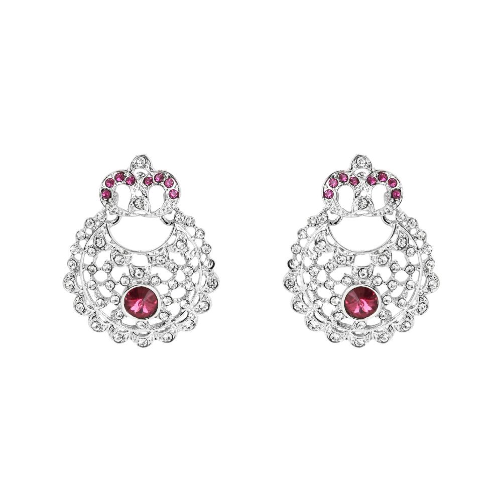 Etnico Silver Plated Traditional Design Stone Work Choker Necklace Jewellery Set With Chandbali Earring & Maang Tikka For Women/Girls (M4171ZWi)