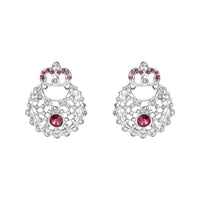 Etnico Silver Plated Traditional Design Stone Work Choker Necklace Jewellery Set With Chandbali Earring & Maang Tikka For Women/Girls (M4171ZWi)