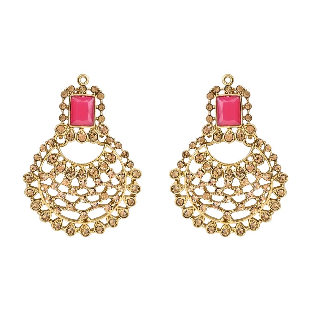 Etnico Gold Plated Traditional Design Stone Work Choker Necklace Jewellery Set With Chandbali Earring & Maang Tikka For Women/Girls (M4172FLQ)