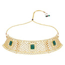 Etnico Gold Plated Traditional Design Stone Work Choker Necklace Jewellery Set With Chandbali Earring & Maang Tikka For Women/Girls (M4172WG)