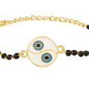 Etnico Gold Plated Traditional Adjustable Black Beads Mangalsutra Bracelet with White Pendant for Women (MB001B)