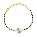 Etnico Gold Plated Traditional Adjustable Black Beads Mangalsutra Bracelet with White Pendant for Women (MB001B)