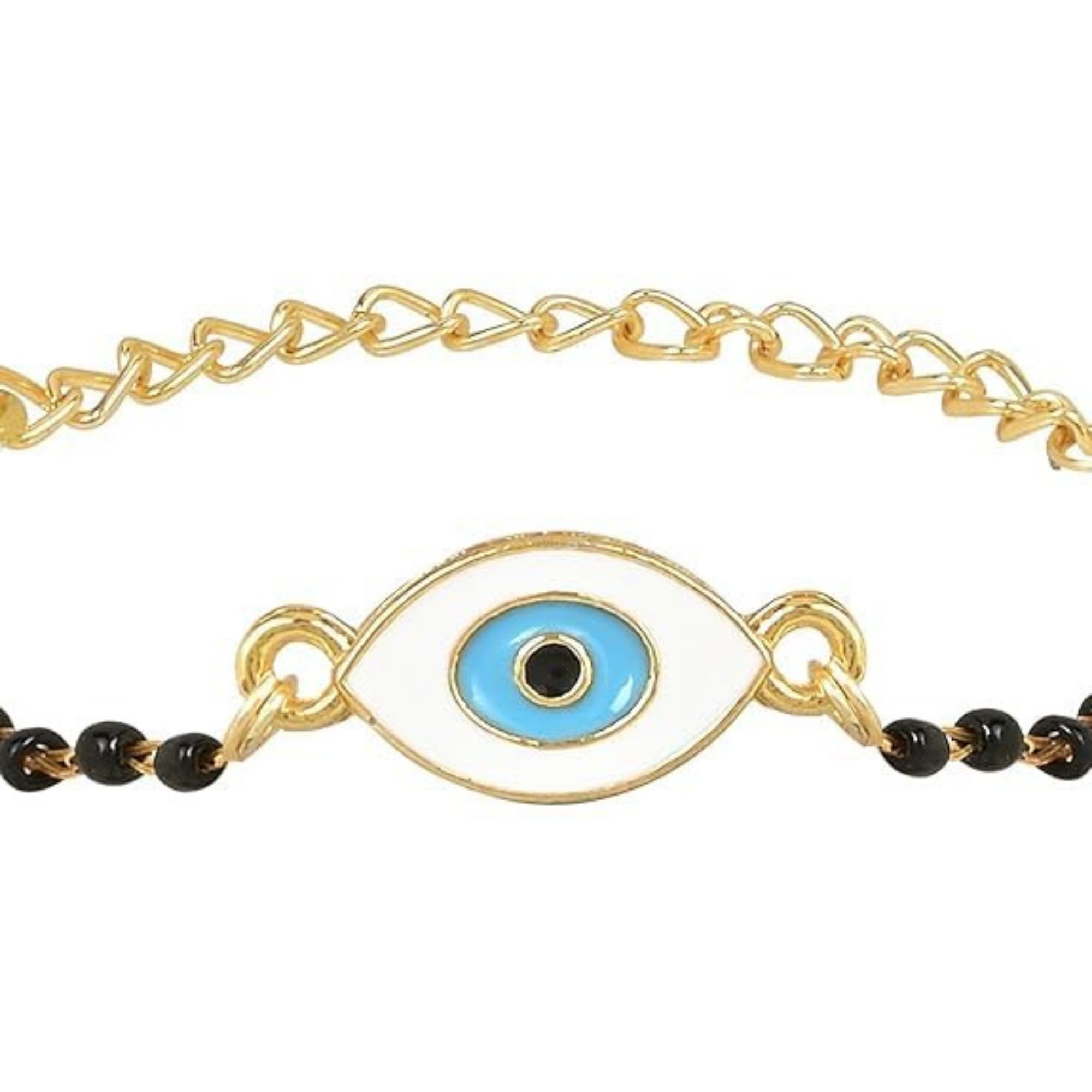 Etnico Gold Plated Traditional Adjustable Black Beads Mangalsutra Bracelet with White Pendant for Women (MB002B)