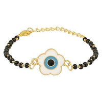 Etnico Gold Plated Traditional Adjustable Black Beads Mangalsutra Bracelet with White Pendant for Women (MB004B)