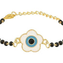 Etnico Gold Plated Traditional Adjustable Black Beads Mangalsutra Bracelet with White Pendant for Women (MB004B)
