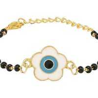 Etnico Gold Plated Traditional Adjustable Black Beads Mangalsutra Bracelet with White Pendant for Women (MB004B)