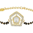 Etnico Gold Plated Traditional Adjustable Black Beads Mangalsutra Bracelet with White Pendant for Women (MB007W)