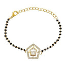 Etnico Gold Plated Traditional Adjustable Black Beads Mangalsutra Bracelet with White Pendant for Women (MB007W)