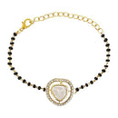 Etnico Gold Plated Traditional Adjustable Black Beads Mangalsutra Bracelet with White Pendant for Women (MB008W)