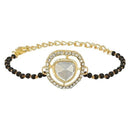 Etnico Gold Plated Traditional Adjustable Black Beads Mangalsutra Bracelet with White Pendant for Women (MB008W)