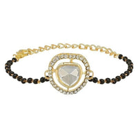 Etnico Gold Plated Traditional Adjustable Black Beads Mangalsutra Bracelet with White Pendant for Women (MB008W)