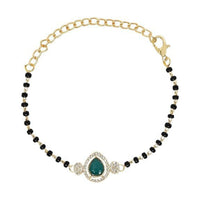 Etnico Gold Plated Traditional Adjustable Black Beads Mangalsutra Bracelet with White Pendant for Women (MB010G)