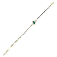 Etnico Gold Plated Traditional Adjustable Black Beads Mangalsutra Bracelet with White Pendant for Women (MB010G)
