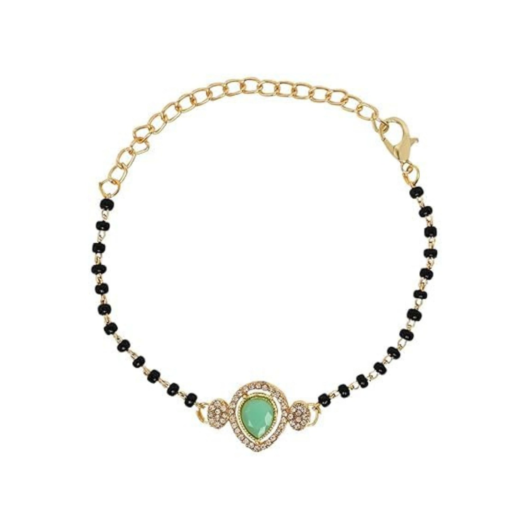 Etnico Gold Plated Traditional Adjustable Black Beads Mangalsutra Bracelet with White Pendant for Women (MB010Min)