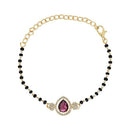Etnico Gold Plated Traditional Adjustable Black Beads Mangalsutra Bracelet with White Pendant for Women (MB012Wi)
