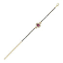 Etnico Gold Plated Traditional Adjustable Black Beads Mangalsutra Bracelet with White Pendant for Women (MB012Wi)