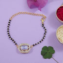 Etnico Gold Plated Traditional Adjustable Black Beads Mangalsutra Bracelet with White Pendant for Women (MB013Pu)