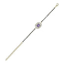 Etnico Gold Plated Traditional Adjustable Black Beads Mangalsutra Bracelet with White Pendant for Women (MB013Pu)