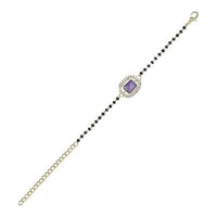 Etnico Gold Plated Traditional Adjustable Black Beads Mangalsutra Bracelet with White Pendant for Women (MB013Pu)