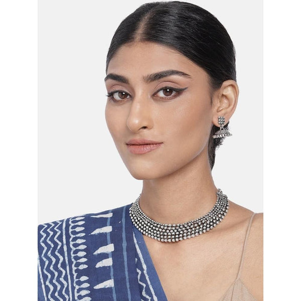 Etnico Ethnic Oxidized Plated Traditional Style Choker Necklace Jewellery Set for Women/Girls (MC086OX)