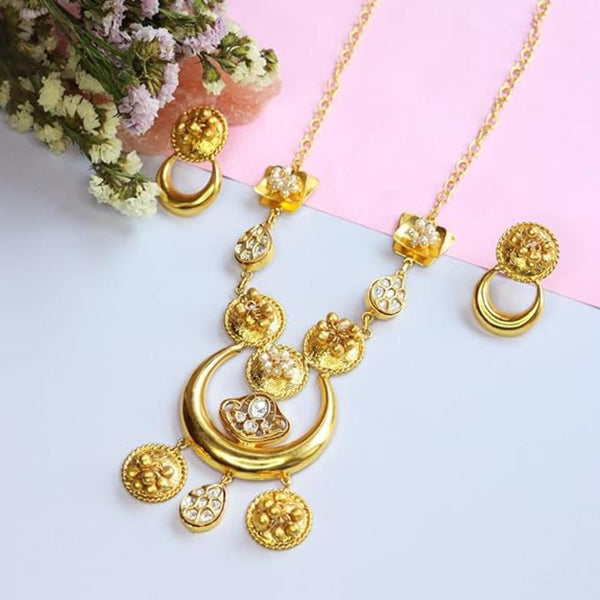 Etnico Gold Plated Antique Long Necklace Jewellery Set with Earrings for Women & Girls(MC093FL)