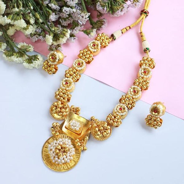 Etnico Gold Plated Antique Long Necklace Jewellery Set with Earrings for Women & Girls(MC095FL)