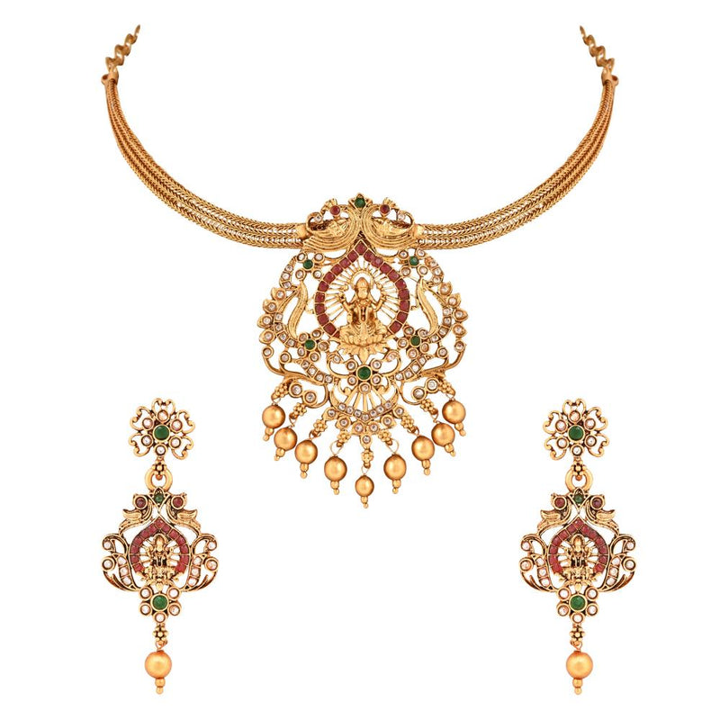 Etnico Gold Plated Traditional Temple Choker Necklace Jewellery With Earrings Set for Women/Girls (MC134FL)