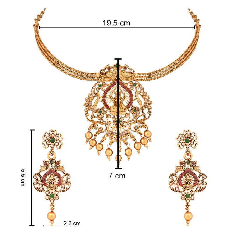 Etnico Gold Plated Traditional Temple Choker Necklace Jewellery With Earrings Set for Women/Girls (MC134FL)
