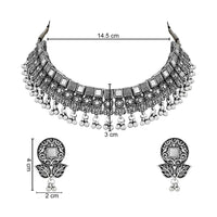 Etnico Ethnic Silver Oxidized Traditional Afghani Choker Necklace Jewellery Set for Women (MC135OX)