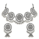 Etnico Ethnic Silver Oxidized Traditional Afghani Choker Necklace Jewellery Set for Women (MC136OX)