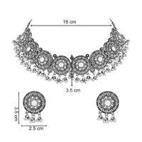 Etnico Ethnic Silver Oxidized Traditional Afghani Choker Necklace Jewellery Set for Women (MC140OX)