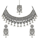 Etnico Ethnic Silver Oxidized Traditional Afghani Choker Necklace Jewellery Set for Women (MC143OX)