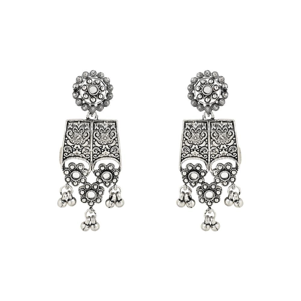 Etnico Ethnic Silver Oxidized Traditional Afghani Choker Necklace Jewellery Set for Women (MC143OX)