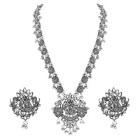 Etnico Ethnic Stylish Silver Oxidised Radha Krishna Design Long Necklace Jewellery Set for Women And Girls (MC164ZW)