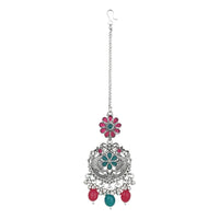 Etnico Stylish Silver Oxidised Chain Pendant Long Necklace Jewellery Set Whit Earrings For Women & Girls (Style 5)