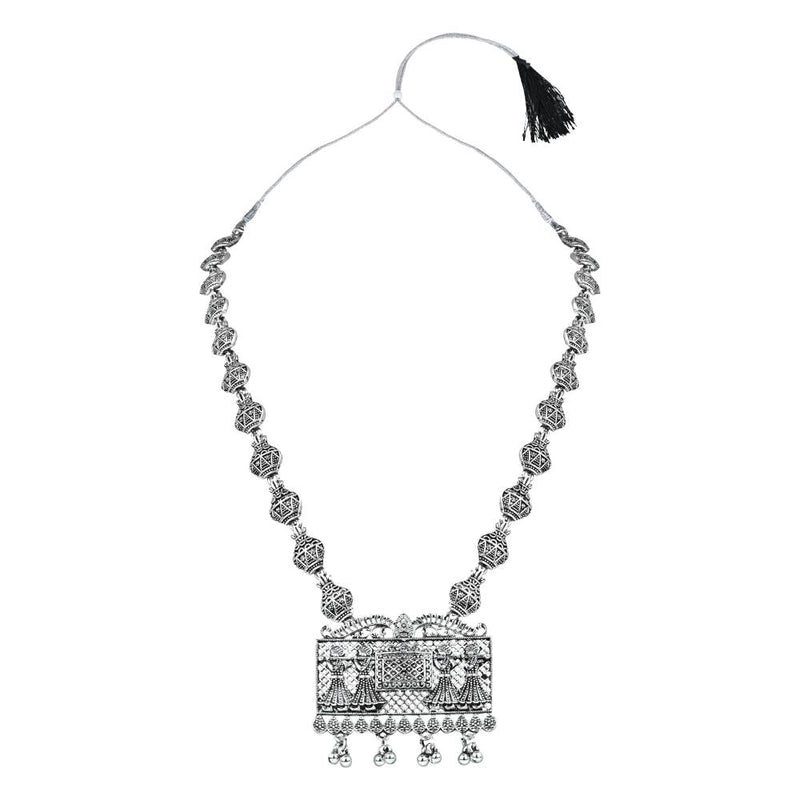 Etnico Ethnic Silver Oxidised Long Necklace Jewellery With Drop Earrings Set For Women/Girls (MC170OX)