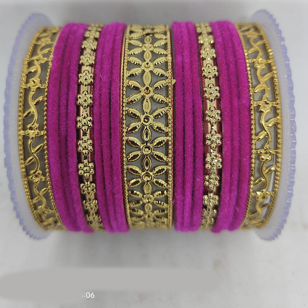 Shree Asha Bangles Gold Plated Velvet Bangles Set (Assorted Color)