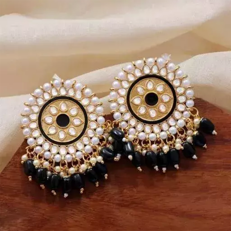 Mahavir Gold Plated Moti & Beads Dangler Earrings