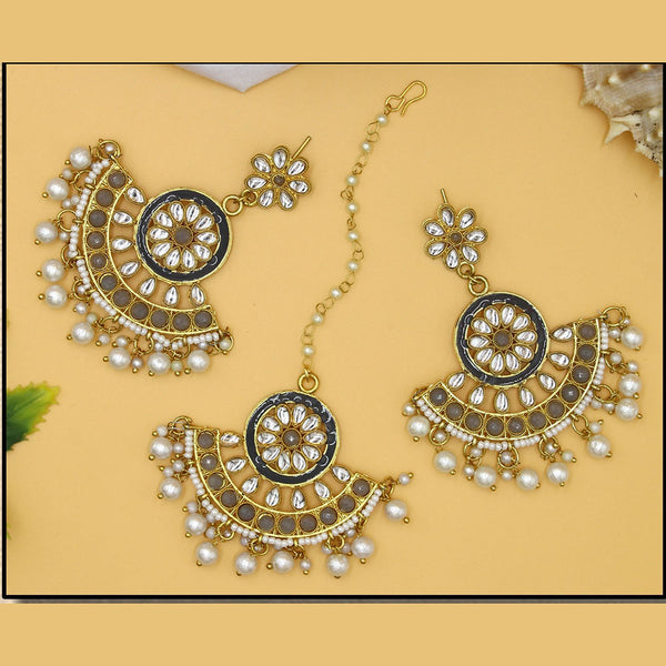 Mahavir Gold Plated Earrings & Maangtika Combo