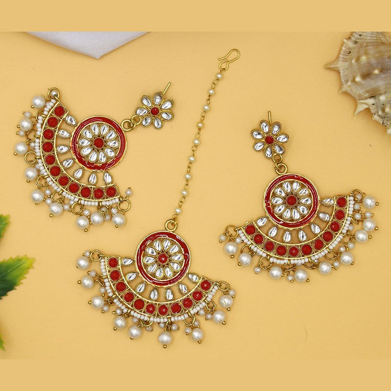 Mahavir Gold Plated Earrings & Maangtika Combo