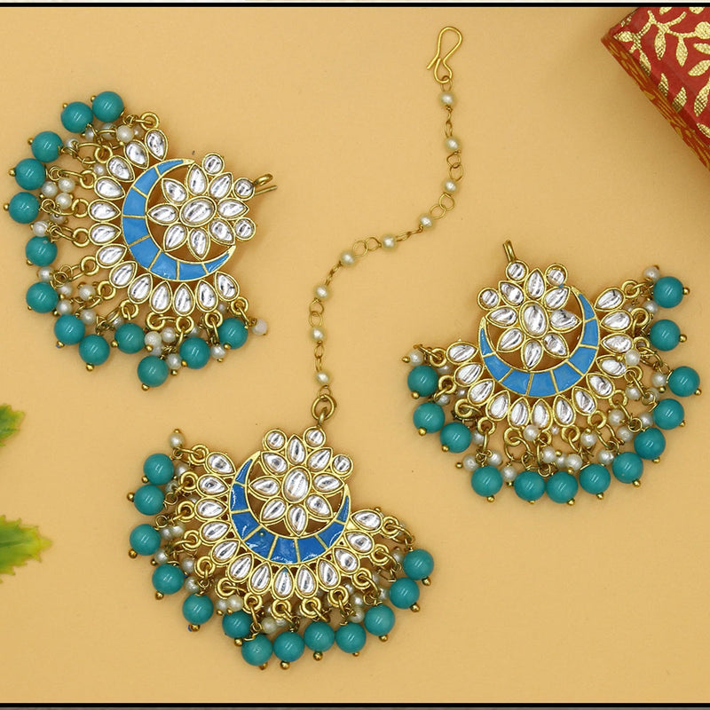 Mahavir Gold Plated Earrings & Maangtika Combo