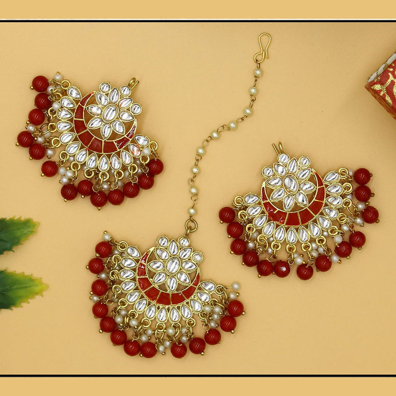 Mahavir Gold Plated Earrings & Maangtika Combo