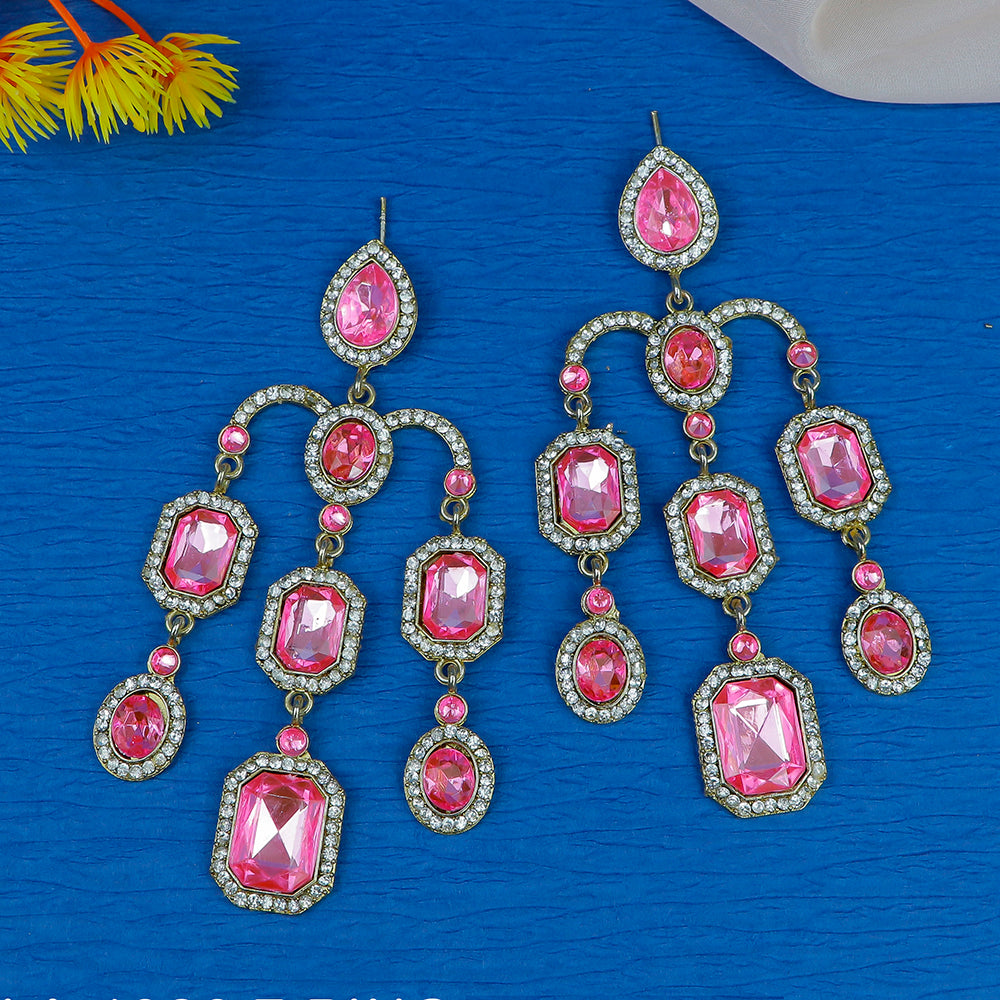 Mahavir Gold Plated Crystal Stone And Austrian Stone Dangler Earrings