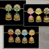 Mahavir  Gold Plated Kundan Stone And Meenakari Jhumki Earrings